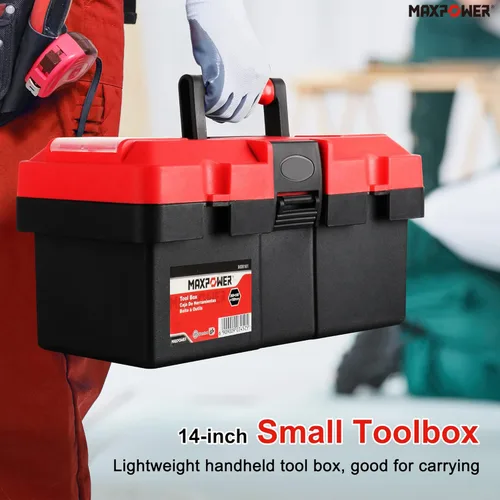 Miniatura 6 de MAXPOWER - Caja de herramientas pequeña de 14 pulgadas, con asa, bandeja extraíble con doble bloqueo de seguridad, caja de herramientas de plástico