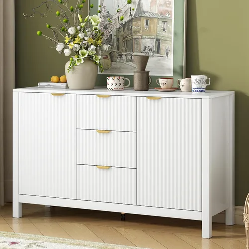 Miniatura 11 de Henf Mesa consola moderna de 47.2 pulgadas, diseño ondulado, mesa de entrada con 3 cajones y 3 estantes ajustables, mesas de sofá de madera