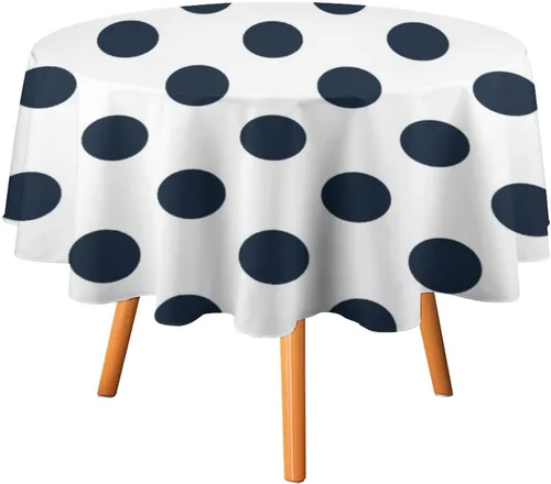 Miniatura 14 de Mantel redondo lavable de lunares negros sobre beige de 50 pulgadas para cocina, comedor, fiesta, decoración moderna