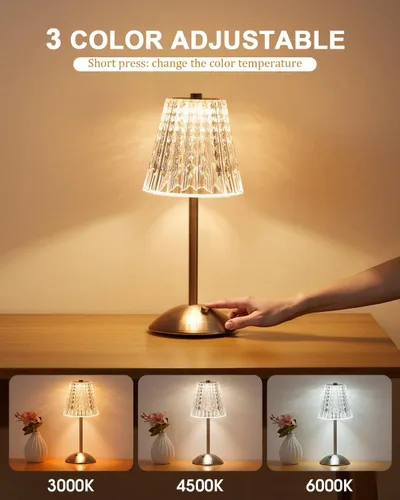 Miniatura 3 de Nusogon Lámpara de Mesa Táctil Inalámbrica, Lámpara de Escritorio Pequeña LED Recargable, 3 Colores Regulables Operada con Batería, Lámpara
