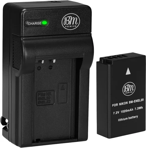 BM Premium EN-EL20, EN-EL20A Cargador de batería y batería para Nikon Coolpix P950, P1000, P1100, DL24-500, Coolpix A, 1 AW1, 1 J1, 1 J2, 1 J3, 1