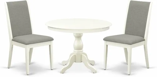 Miniatura 15 de East West Furniture HBLA5-LWH-06 - Juego de mesa de comedor de 5 piezas, incluye una mesa de cocina redonda con pedestal y 4 sillas de comedor
