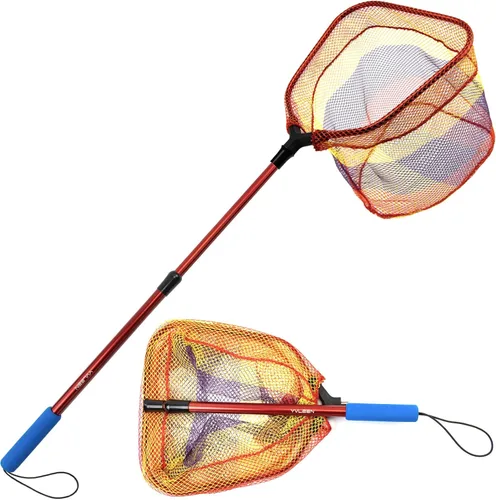 Miniatura 8 de YVLEEN Red de pesca para niños para lagos, redes de minnow para niños, mango telescópico plegable de aluminio para caña de pescar y malla de nailon