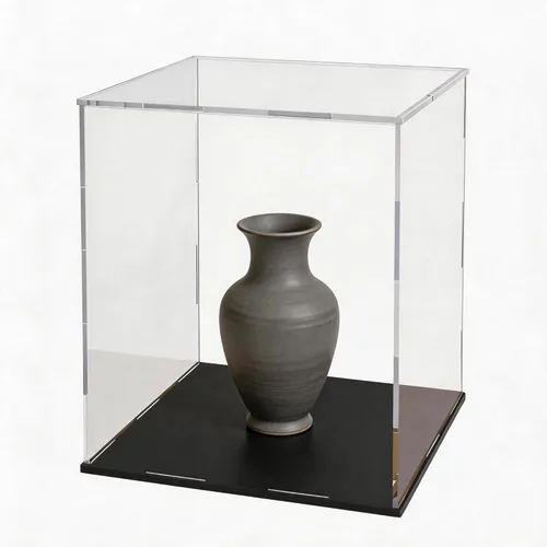 Miniatura 12 de Estuche acrílico de 8 pulgadas para exhibición, caja de acrílico transparente para coleccionables, funda de vidrio alternativo con soporte negro
