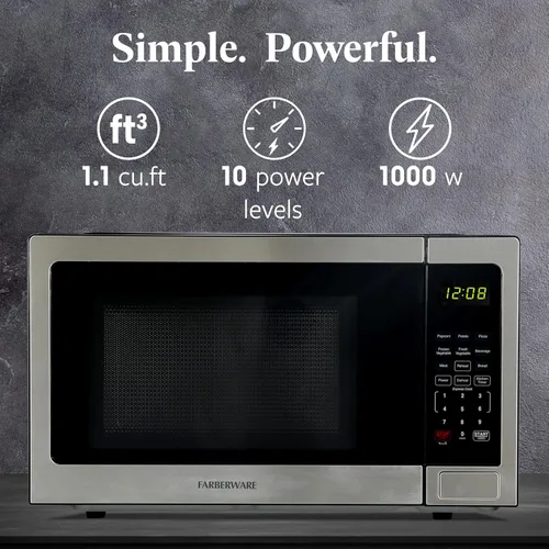 Miniatura 2 de Farberware - Horno microondas de encimera de 1.1 pies cúbicos – 1000 vatios de potencia, configuraciones de cocción automática, descongelación