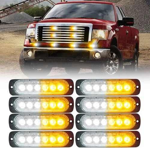 Miniatura 14 de Xprite 10 luces LED estroboscópicas de emergencia, ámbar de 12 luces LED estroboscópicas intermitentes, función de sincronización, luz de parrilla