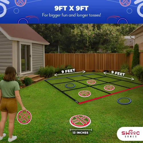 Miniatura 3 de Swooc Games® - Fling Tac Toe™ (9 pies x 9 pies) Juego gigante de Tic Tac Toe al aire libre Juegos gigantes resistentes a la intemperie