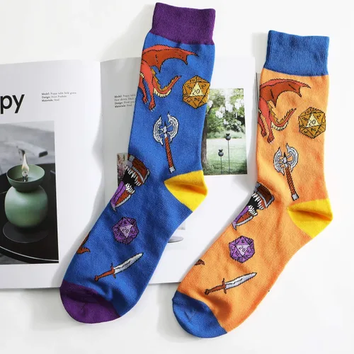 Miniatura 4 de 2 pares de calcetines divertidos de fantasía de Calabozos y Dragones para hombres, regalos DND, calcetines para hombre, regalos de dragón, mímica