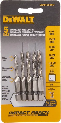 Miniatura 4 de Set de grifos taladros DeWalt dwadtqtr5set impacto listo 5 piezas, capacidad de 1/4 pulgadas