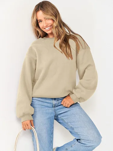 Miniatura 7 de ANRABESS Sudadera de manga larga para mujer, casual, cuello redondo, ajuste holgado, sudadera con capucha de forro polar para otoño