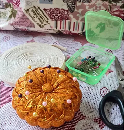 Miniatura 4 de Cojines de alfiler de 3.1 x 3.1 x 1.4 in con pasador de coser, 50 piezas con purpurina en forma de calabaza, costura de punto de cruz para el hogar