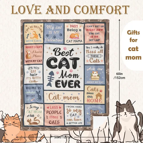 Miniatura 6 de Regalos de mamá de gato Henazin para mujeres, manta temática de gatos para mujeres de 60"X50", regalo para amantes de gatos para mujer/niña/dama