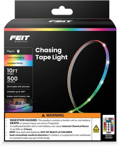 Miniatura 9 de Feit Electric Tira de luz LED para interiores de 5 pies, regulable, 0.1 pulgadas de ancho, persecución multicolor, alimentada por USB, patrones