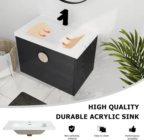 Miniatura 6 de Juego de tocador de baño de 28 pulgadas con lavabo montado en la pared, moderno juego de tocador de baño con lavabo de cerámica blanca y mango