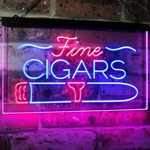 Fine Cigars Shop - Letrero de neón LED de doble color, para sala de fumadores, cueva, azul y rojo, 16 x 12 pulgadas, st6s43-i2510-br
