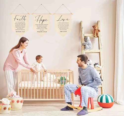 Miniatura 3 de Faith Hope Love-Arte de pared cristiano con texto en inglés "Flower-Scripture", decoración de bandera de arte para bebés, niños y niñas, recién
