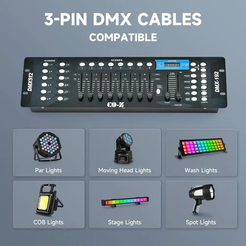 Miniatura 4 de Controlador de iluminación CO-Z 192 DMX 512 para el escenario del DJ, Fiestas, Bares, Clubes nocturnos, Discotecas con luces giratorias