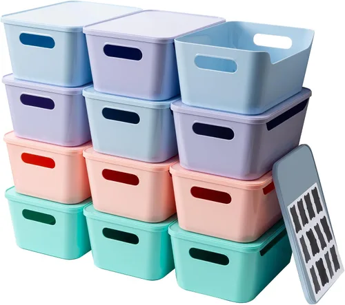 Miniatura 12 de Tiawudi Paquete de 12 contenedores de almacenamiento de 4.5L, cestas de almacenamiento de plástico para organización del hogar y aula, contenedores
