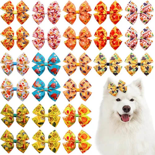 Miniatura 21 de 24 piezas/12 pares 10 cm Lazos para el pelo de perro grande con fruta de verano para perros de raza grande Bandas elásticas Lazo de pelo de perra