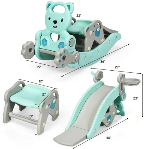 Miniatura 8 de Costzon - Juego de tobogán para niños pequeños de 5 en 1, juguete con columpio, tobogán para niños con taburete desmontable, aro de baloncesto