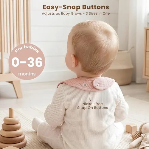 Miniatura 5 de Konssy Baberos de Muselina para Bebé para Niñas – Baberos Suaves de 100% Algodón para Babear, Ribete de Volantes para Recién Nacidos y Niños Rosa