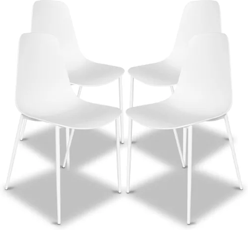 POLY & BARK Isla Modern - Juego de 4 sillas de comedor de plástico modernas de mediados de siglo con patas de metal, sillas de cocina y comedor,