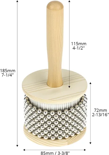 Miniatura 3 de QWORK Cabasa Instrumento musical de percusión de madera, coctelera de cuentas de acero inoxidable de 3.5 pulgadas con mango de madera