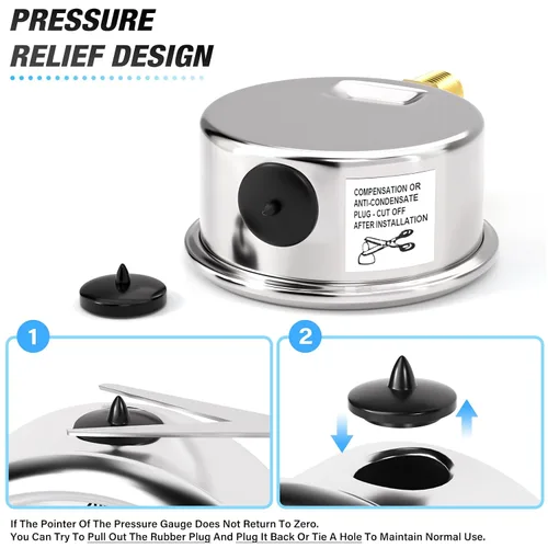 Miniatura 6 de MEANLIN MEASURE 2 unidades de acero inoxidable 015Psi relleno de líquido, medidor de presión relleno de glicerina de 1.5 pulgadas, aire de aceite
