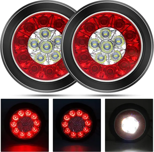 Luces traseras LED para remolque, 4 pulgadas, rojo/blanco, luz de freno trasero, luz de marcha atrás con anillo de goma para remolque, camión, Rojo