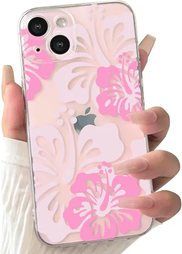 Miniatura 9 de Lovmooful Funda compatible con iPhone 13, bonito diseño transparente de flores de hibisco con estampado floral para niñas y mujeres, TPU suave a