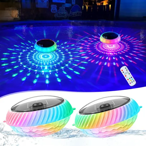 Goallim Luces Solares Flotantes para Piscina, 7.6 Pulgadas RGB Superior e Inferior que Cambian de Color, Luces Solares para Piscina que Flotan con