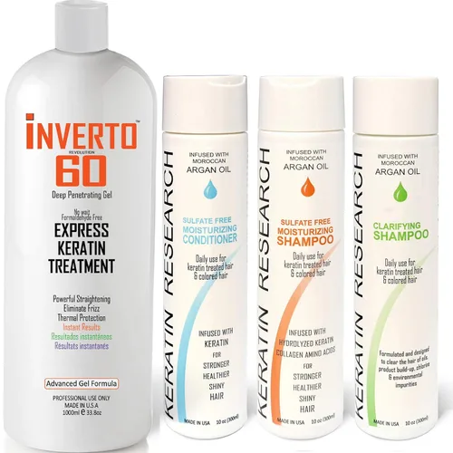 INVERTO 60 Advanced Gel Complex Brazilian Keratin Hair Blowout Treatment Formaldehyde Free Straightening Smoothing and Repair Damaged Hair Keratin