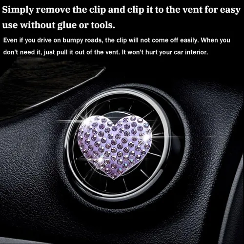 Miniatura 3 de Osilly Clips brillantes para ventilación de automóvil, 2 piezas de clip de salida de aire acondicionado con dije de corazón, accesorios de diamantes