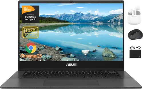 ASUS Chromebook Laptop para Estudiantes y Negocios 2024, pantalla FHD de 14" antirreflejos, procesador de 8 núcleos MediaTek Kompanio 520, 4GB RAM,