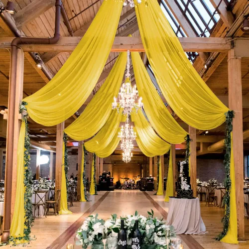Miniatura 13 de MODFUNS Cortinas de boda para decoración de techo, cortinas de arco de boda azul bebé, 5 x 20 pies, 2 paneles de gasa transparente, cortina de tul