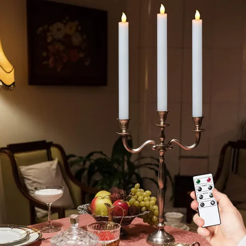 Miniatura 4 de Velas cónicas parpadeantes sin llama rosadas que funcionan con pilas con control remoto de 10 teclas y temporizador, paquete de 6 velas LED de cera