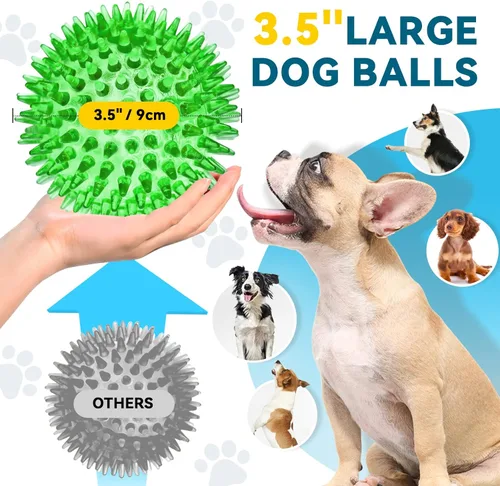 Miniatura 2 de SHARLOVY Pelota de juguetes para perros grandes de 3.5", paquete de 6 juguetes chirriantes, duraderos para masticadores agresivos, pelota con púas