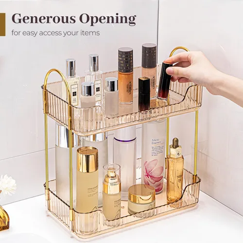 Miniatura 4 de Aveniee Organizador de mostrador de baño, estante de almacenamiento de perfume y cuidado de la piel de 2 niveles, bandeja de tocador para cosméticos
