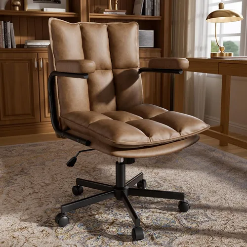 Miniatura 11 de Ollega Mid Century Modern Desk Chair, Vintage Leather Office Chair, Green Petite Computer Chair for Small to Medium Women, Thickened Back, Cozy