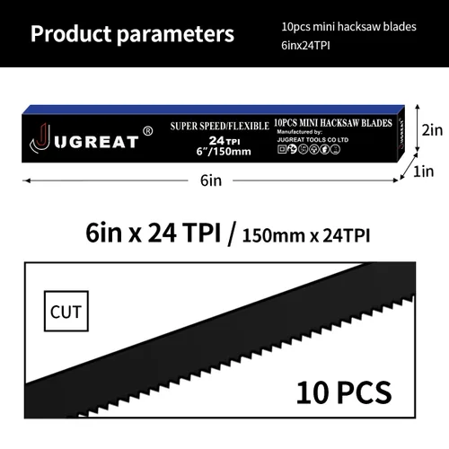 Miniatura 3 de JUGREAT Hojas de sierra mini de acero profesional de 6" / 150mm de longitud (24T, paquete de 10), de alta velocidad, acero templado, dientes medianos