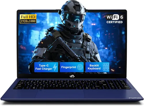 NIMO Portátil IPS FHD de 15,6", 4 GB de RAM 128 GB SSD Intel N150 (Beat a i3-10110U, 4 núcleos hasta 3,6 GHz) con 65 W tipo C, huella digital,