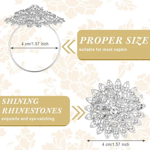 Miniatura 2 de Geiserailie 6 Piezas Anillos de Servilleta Plateados Flor Cristal Brillante Anillos de Diamantes de Imitación Florales Portaservilletas de Diamantes