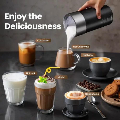 Miniatura 6 de Espumador de leche eléctrico y vaporizador, 8.12 oz/8.1 fl oz, vaporizador de leche 4 en 1 para capuchino con leche, puede espumar leche caliente