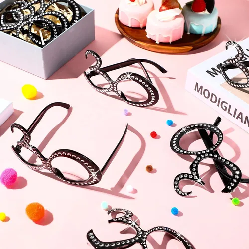 Miniatura 5 de Huwena 24 Pairs Birthday Glasses Number Crystal Frame Costume Sunglasses Novelty Eyewear Photo Booth Props Party Favors