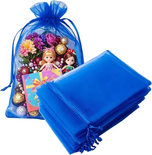 Miniatura 14 de Juego de 50 bolsas de organza de regalo con cordón azul aguamarina de 4 x 6 pulgadas para baby shower, Navidad, boda, recuerdos de fiesta, despedida