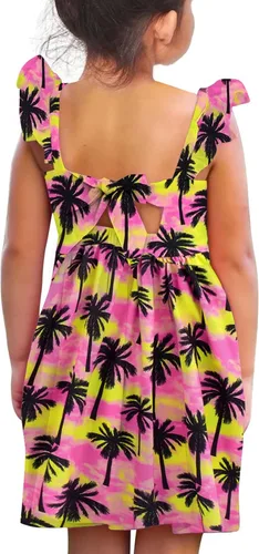 Miniatura 15 de Vieille Vestido de verano para niñas pequeñas, con volantes, manga corta, lindo vestido de sirena sin espalda para niños, vestido de playa casual