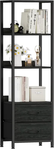 Furnulem Estante esquinero de 4 niveles, estantería con 2 cajones de almacenamiento, estantería estrecha de 57.28 pulgadas de alto, unidad
