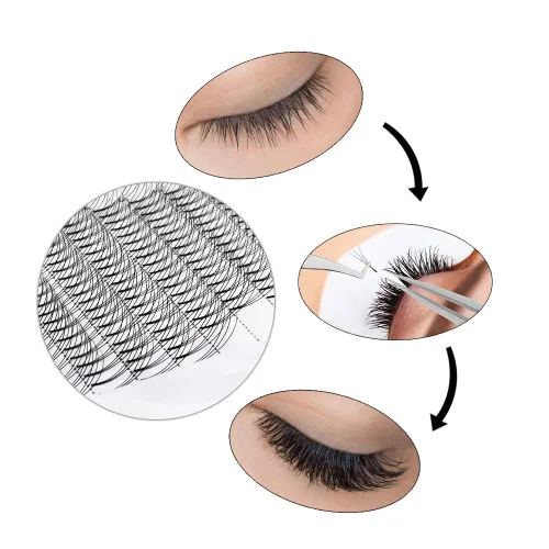 Miniatura 7 de QUEWEL Extensiones de pestañas listas para colocar, Extensiones de pestañas en abanico prefabricadas 3D de 0.07mm de grosor, rizado C, 10mm