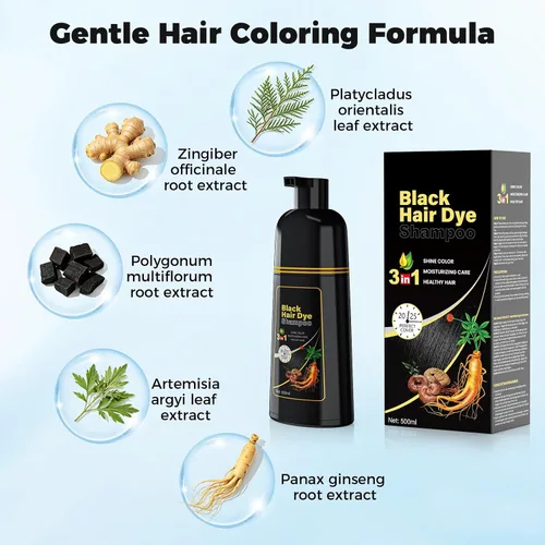 Miniatura 3 de JUANCHI - Champú negro 3 en 1, champú negro para cobertura de canas, color de cabello para mujeres y hombres, de larga duración, 16.9 fl oz
