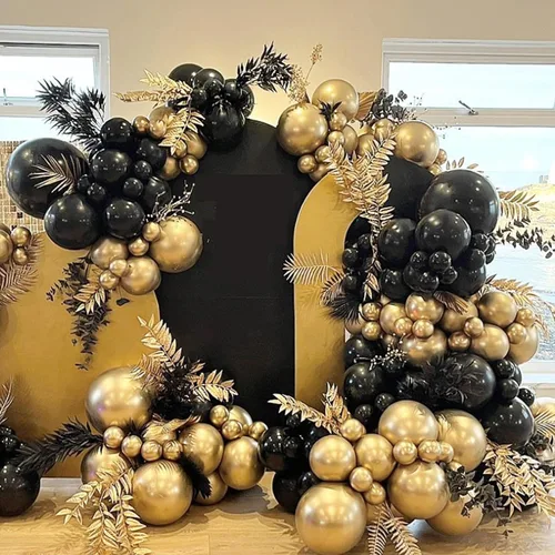Miniatura 5 de YMSZ Globos negros y dorados, 67 globos metálicos dorados y negros de 12 pulgadas para cumpleaños, jubilación, graduación, decoración de fiesta